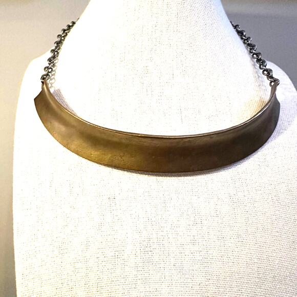 Brass Choker Brutalist Modern Retro Bold Unique Q Makers Mark Jewelry Vintage - Picture 8 of 9